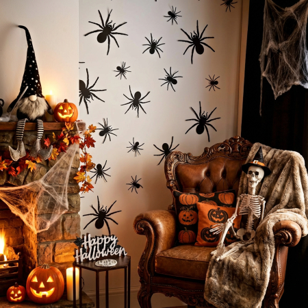 Casa si Gradina - Decorațiune de Halloween - set de păianjeni - autoadeziv - negru - 30 buc / pachet