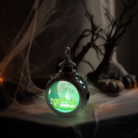 Casa si Gradina - Decorațiune luminoasă de Halloween - dovleac - suspendabilă - LED - 8,5 x 13,5 cm