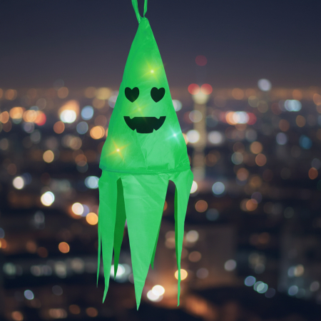 Pentru casa - Decorațiune luminoasă de Halloween - Fantomă - Verde - 10 LED-uri colorate - De agățat - 2 x 2032 -