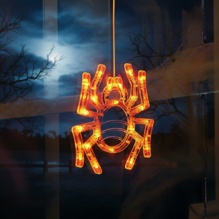 Casa si Gradina - Decorațiune luminoasă de Halloween - păianjen - cu ventuză - 12 LED - 20 x 18,5 cm - 3 x AAA