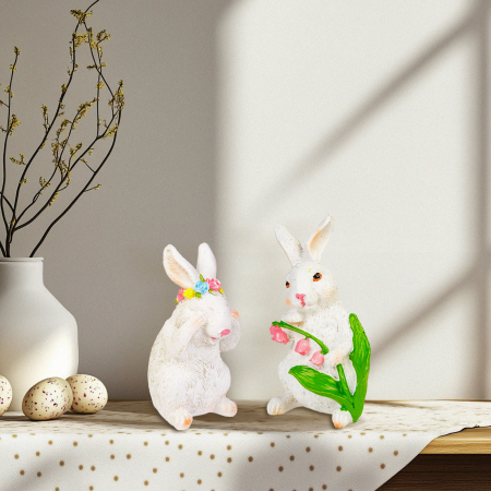 Articole de Sezon, Sarbatori si Evenimente - Decoratiune Paste iepuras 2 modele 7,5x7,2x14,5 cm alb din ipsos