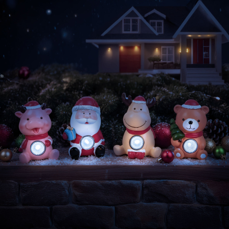 Casa si Gradina - Decorațiune solară de Crăciun - alb rece - 4 modele - 6 x 5 x 10 cm