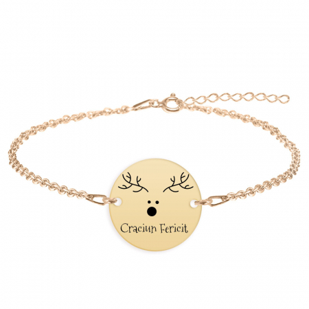 Bratari personalizate - Deer - Bratara personalizata din argint 925 placat cu aur galben 24K- Craciun Fericit
