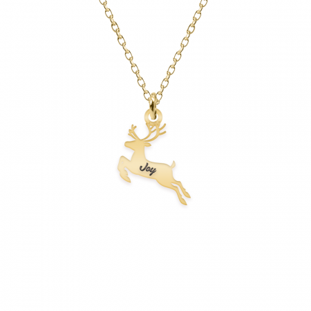 Bijuterii din argint placate cu aur 24K - Deer - Colier personalizat ren si nume din argint 925 placat cu aur galben 24K