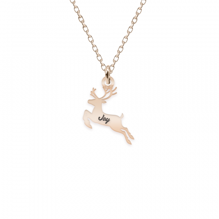 Bijuterii din argint placate cu aur 24K - Deer - Colier personalizat ren si nume din argint 925 placat cu aur roz