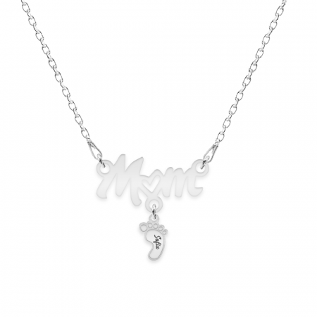 Lantisoare cu text personalizat din argint - Diona - Colier personalizat Mom si picioruse cu nume din argint 925