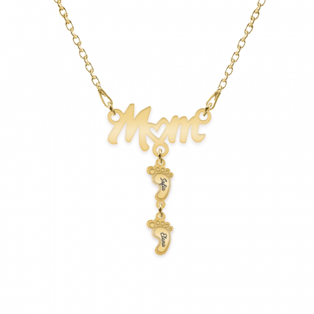 Diona - Colier personalizat Mom si picioruse cu nume din argint 925 placat cu aur galben 24K [3]