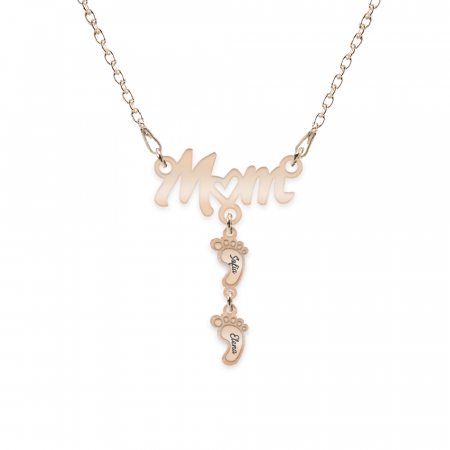 Diona - Colier personalizat Mom si picioruse cu nume din argint 925 placat cu aur roz [3]