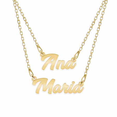 Bijuterii placate cu aur - Double Name - Colier personalizat cu doua nume din argint 925  placat cu aur galben 24K