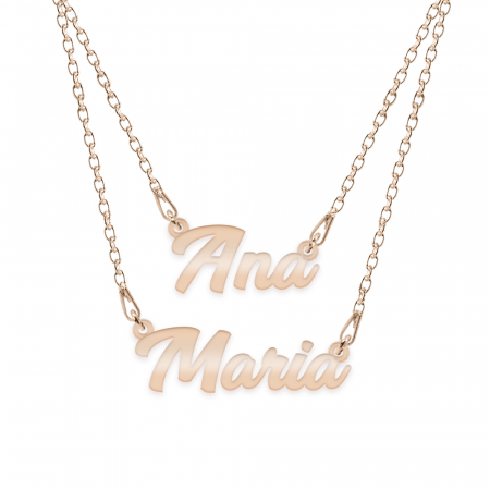Bijuterii placate cu aur - Double Name - Colier personalizat cu doua nume din argint 925  placat cu aur roz