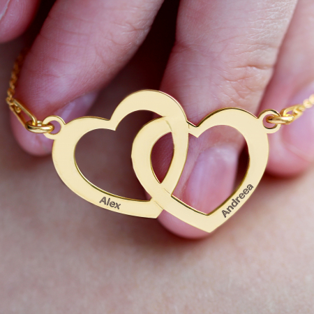 Lantisor personalizabil cu inimi unite - argint 925 placat cu aur 24 K [2]