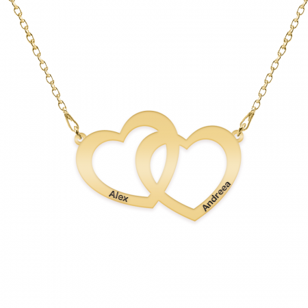 Bijuterii din argint placate cu aur 24K - Lantisor personalizabil cu inimi unite - argint 925 placat cu aur 24 K