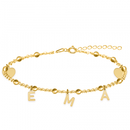 Bratari pentru picior - Eliana - Bratara personalizata tip salba pentru picior cu nume din argint 925 placat cu aur galben 24K