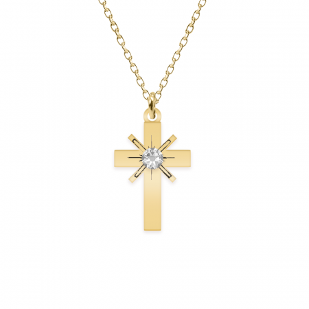 Bijuterii din argint placate cu aur 24K - Lant si cruce cu cristal Swarosvski - argint 925 placat cu aur 24 K