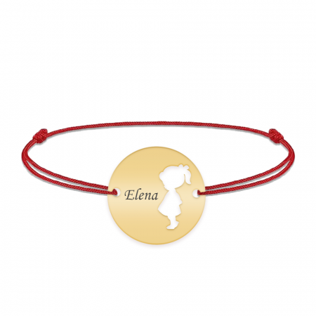 Bratari personalizate - Bratara cu banut gravat cu nume si silueta de fetita decupata - argint 925 placat cu aur 24K