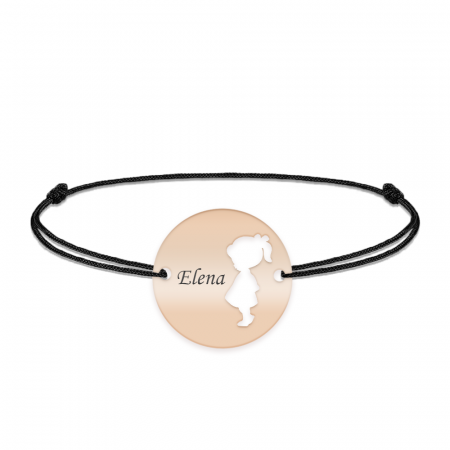 Bratari personalizate - Bratara cu banut gravat cu nume si silueta de fetita decupata - argint 925 placat cu aur roz