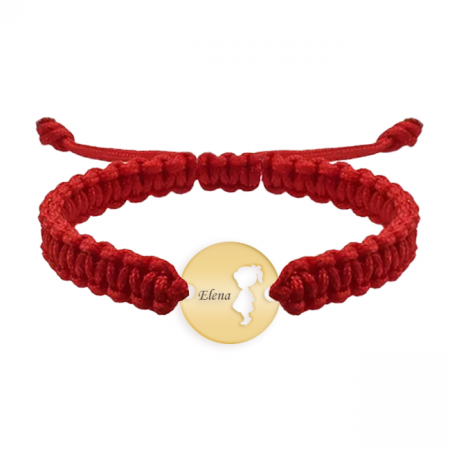 Idei de cadouri - Bratara personalizata snur impletit banut cu fetita si nume gravat din argint 925 placat cu aur galben 24K