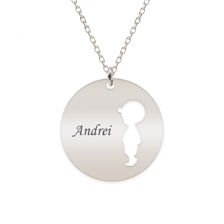 Lantisoare cu text personalizat din argint - Colier cu nume si silueta de baietel - argint 925