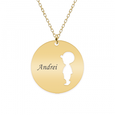 Lantisoare cu nume - Colier cu nume si silueta de baietel - argint 925 placat cu aur 24K