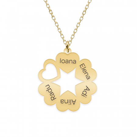 Bijuterii din argint placate cu aur 24K - Lantisor de familie cu inimioare personalizate - argint 925 placat cu aur 24K