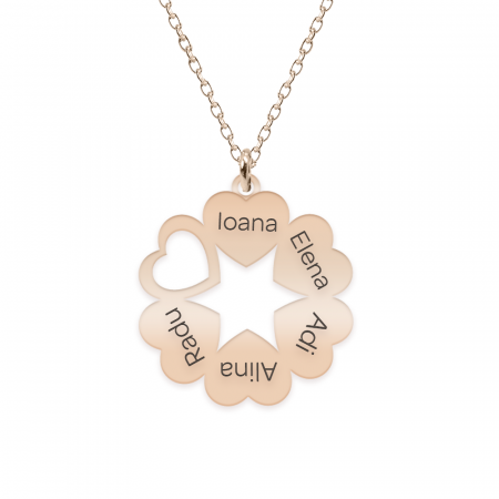 Bijuterii din argint placate cu aur 24K - Lantisor de familie cu inimioare personalizate - argint 925 placat cu aur roz