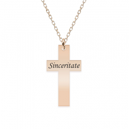 Cruciulite - Faith - Colier argint 925 placat cu aur Roz personalizat cu text - cruce
