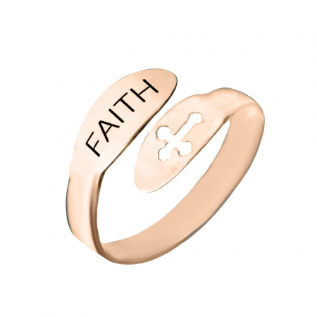 Cruciulite - Inel reglabil cu cruce si posibilitate de gravare - argint 925 placat cu aur roz