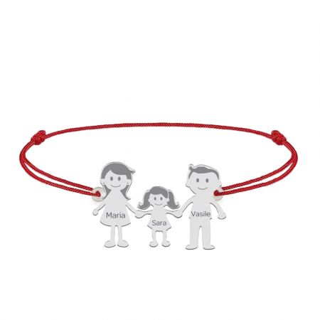 Bijuterii de cuplu si familie - Family - Bratara personalizata snur cu pandantiv din argint membrii familiei - 3 membri