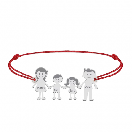 Bijuterii de cuplu si familie - Family - Bratara personalizata snur cu pandantiv din argint membrii familiei - 4 membri