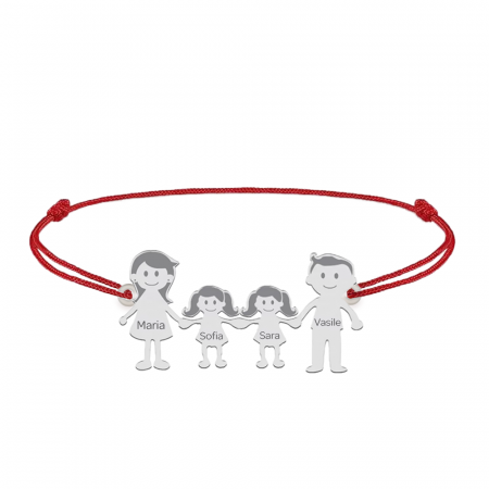 Family - Bratara personalizata snur cu pandantiv din argint membrii familiei - 4 membri [2]