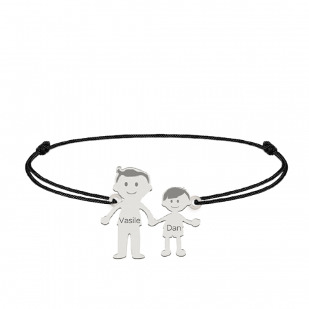 Bijuterii de cuplu si familie - Family - Bratara personalizata tata si copilul cu snur si argint 925