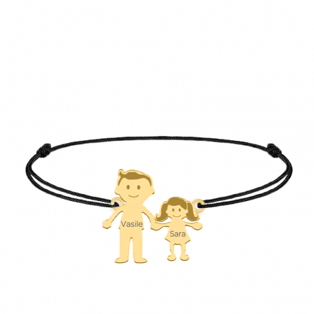 Bijuterii de cuplu si familie - Family - Bratara personalizata tata si copilul cu snur si argint 925 placat cu aur galben 24K
