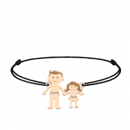 Bijuterii de cuplu si familie - Family - Bratara personalizata tata si copilul cu snur si argint 925 placat cu aur roz