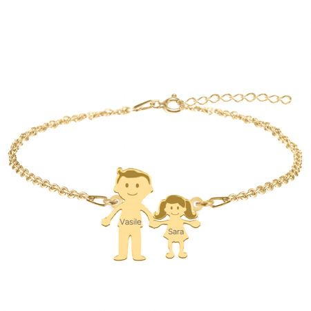 Bijuterii de cuplu si familie - Family - Bratara personalizata tata si copilul din argint 925 placat cu aur galben 24K