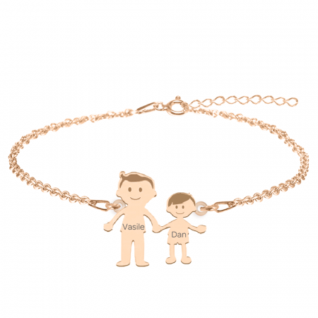 Bijuterii de cuplu si familie - Family - Bratara personalizata tata si copilul din argint 925 placat cu aur roz