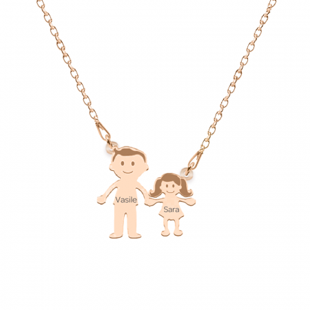 Bijuterii de cuplu si familie - Family - Colier personalizat tata si copilul din argint 925 placat cu aur roz