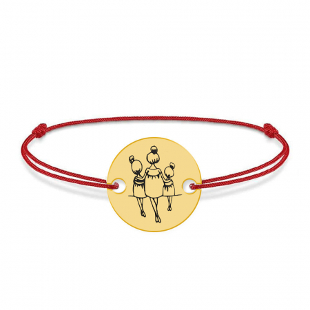 Bratari personalizate - Felicia - Bratara personalizata din argint 925 plaacat cu aur galben 24K si snur mama cu doi copii