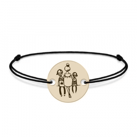 Bijuterii din aur - Felicia - Bratara personalizata snur banut mama si doi copii din  Aur 14 karate - 0,51 grame,12 mm