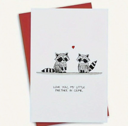 Felicitari - Felicitare amuzanta de dragoste cu ratoni – Plic rosu, 12x5 cm