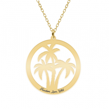 Bijuterii din argint placate cu aur 24K - Feriha - Colier personalizat banut cu palmieri din argint 925 placatu cu aur galben 24K