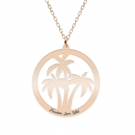 Bijuterii din argint placate cu aur 24K - Feriha - Colier personalizat banut cu palmieri din argint 925 placatu cu aur roz