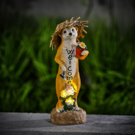 Pentru casa - Figurină solară LED - suricate "Welcome" - LED alb cald - 30 cm