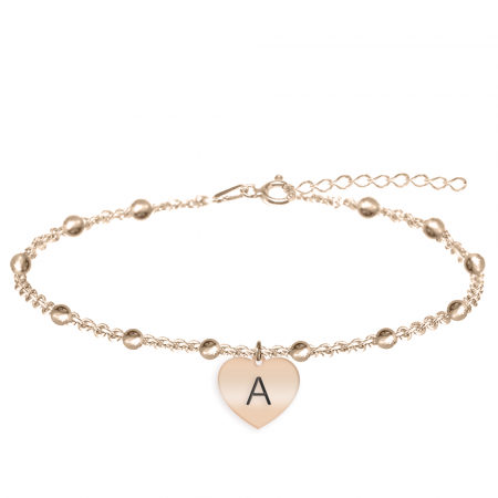 Bratari pentru picior - Filiz - Bratara personalizata tip salba pentru picior cu inimioara din argint 925 placat cu aur roz