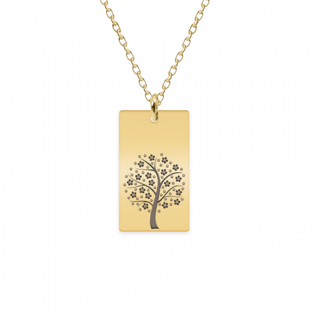 Bijuterii placate cu aur - Floris - Colier personalizat copac tablita din argint 925 placat cu aur galben 24K