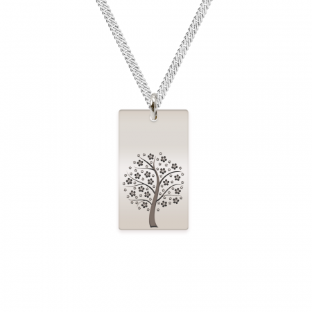 Lantisoare cu text personalizat din argint - Floris - Colier personalizat copac tablita si lant gros rombo din argint 925