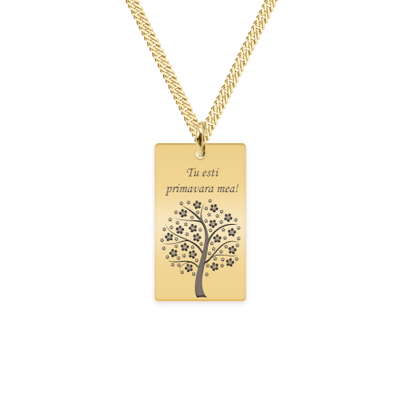 Bijuterii placate cu aur - Floris - Colier personalizat copac tablita si lant gros rombo din argint 925 placat cu aur galben 24K