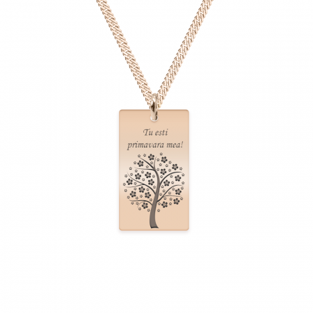 Floris - Colier personalizat copac tablita si lant gros rombo din argint 925 placat cu aur roz [1]