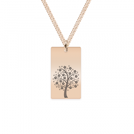 Bijuterii placate cu aur - Floris - Colier personalizat copac tablita si lant gros rombo din argint 925 placat cu aur roz
