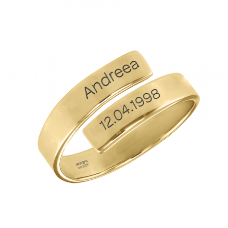 Inele personalizate - Frida - Inel personalizat cu text reglabil dublu din argint 925 placat cu aur galben 24K