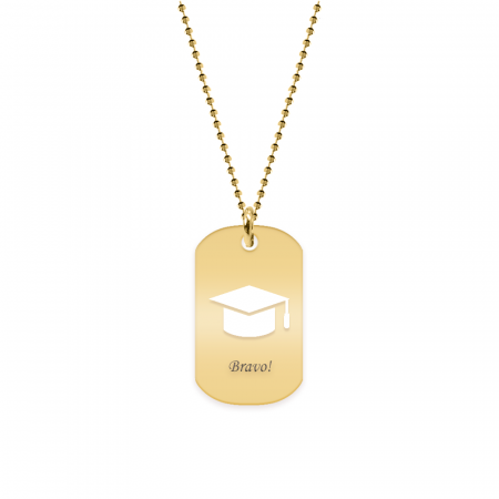 Bijuterii placate cu aur - Gaudeamus - Colier personalizat absolvire dog tag din argint 925 placat cu aur galben 24K